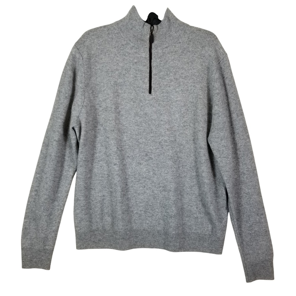 Alan Flusser Mens 100% Cashmere‎ Quarter Zip Sweater Gray Mock Neck Large